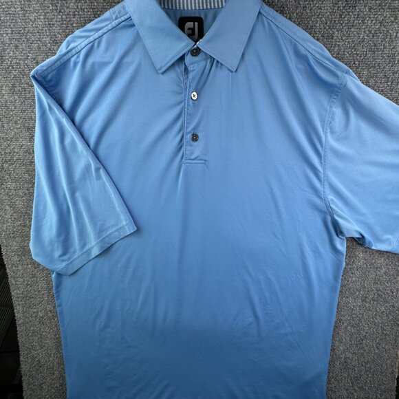 Footjoy FJ Polo Men Large Shirt Short Sleeve Solid Blue Blank Stretch Golfing - Picture 1 of 16